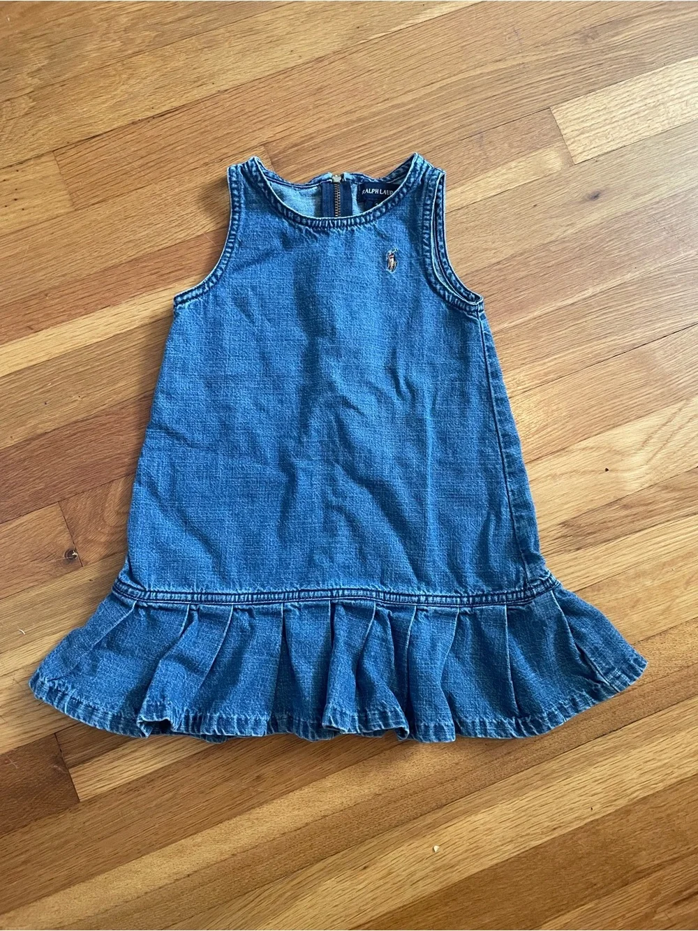 Ralph Lauren Sleeveless Denim Dress with Ruffle Hem
